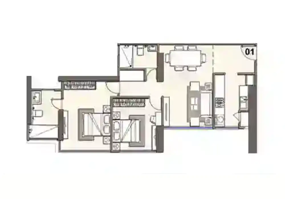 2 BHK 854 SQ.FT.